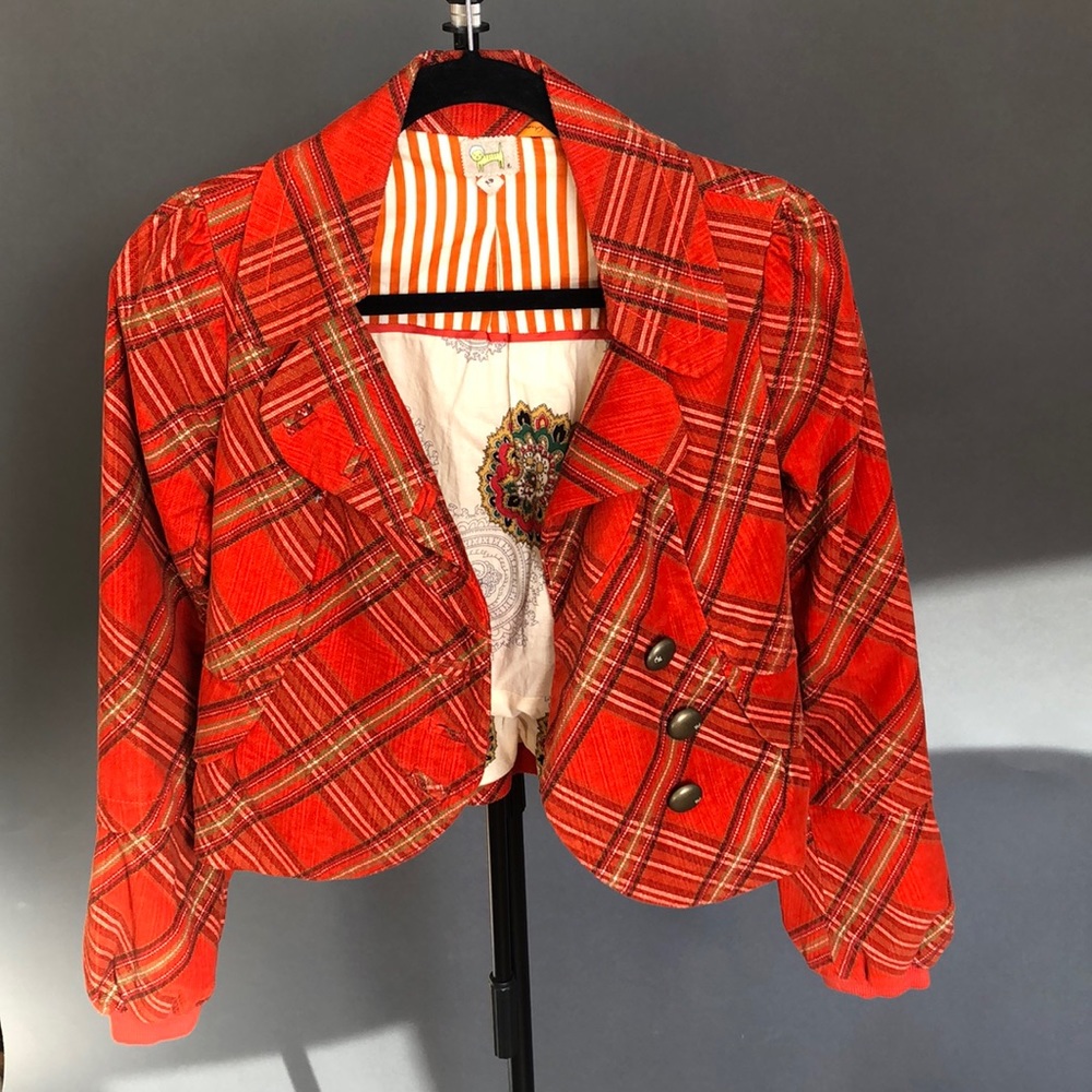 Anthropologie Orange Structured Peplum Jacket Size 2